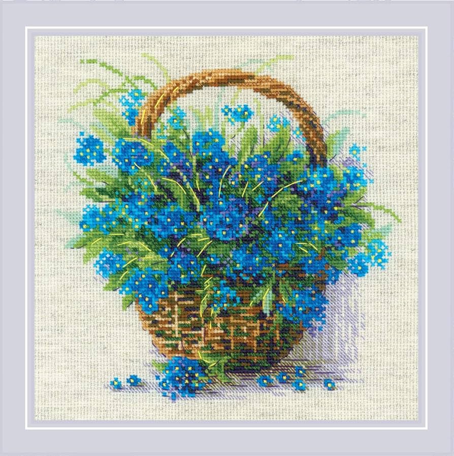 Amazon | RIOLIS - Forget Me Nots in a Basket 2170、クロス