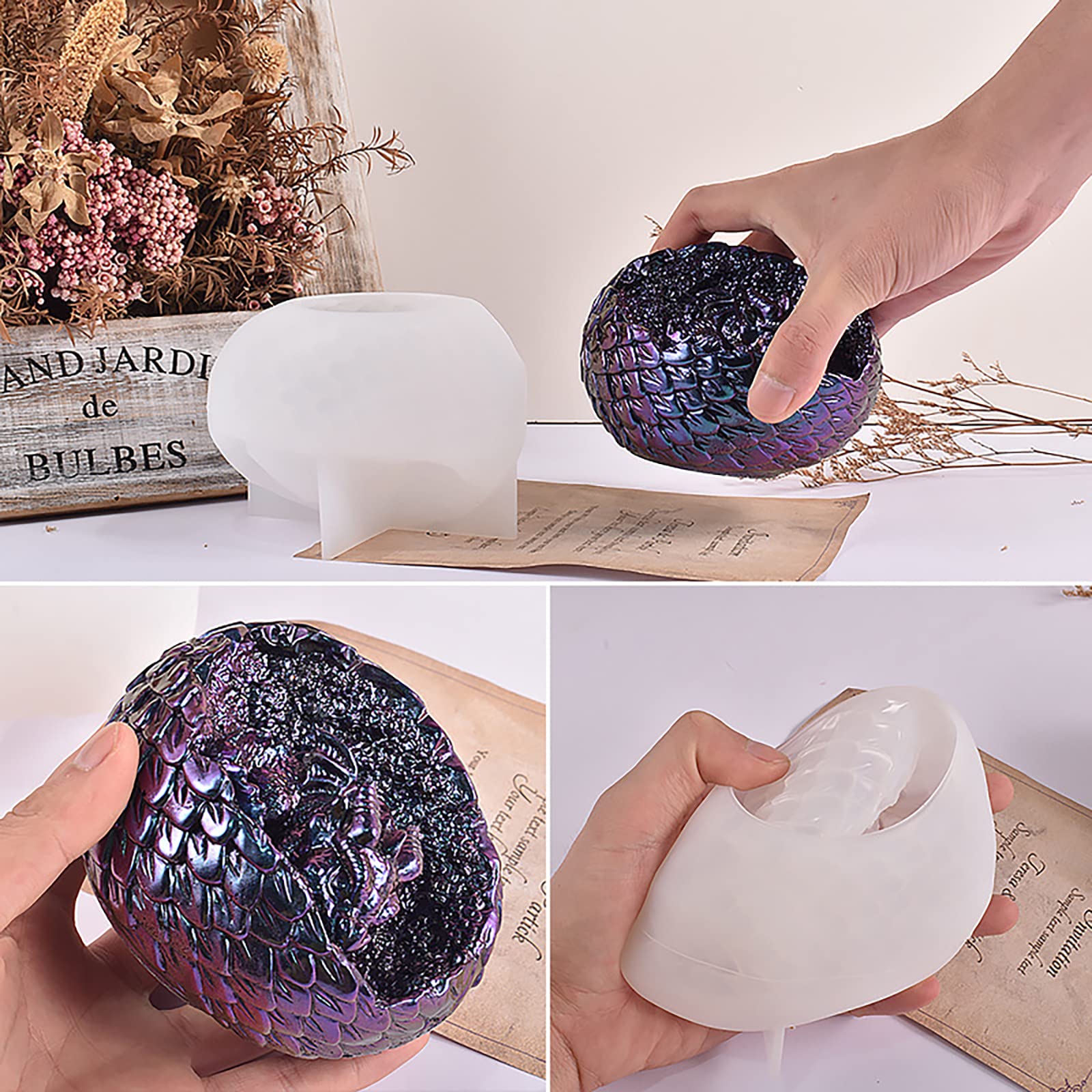 Dragon Egg Molds Dinosaur Resin Mold - Resin Casting Silicone Molds for Home Decor & Candle Making Wave Spiral Mold