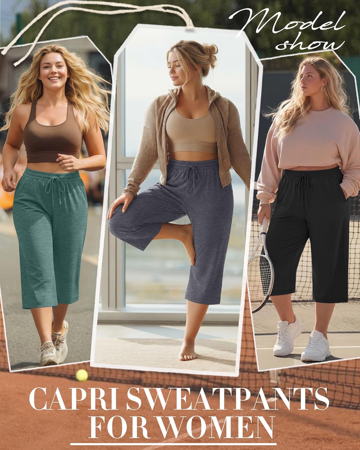 Neer 3 Pack Women's Plus Size Cotton Capris, Stretchy Wide Leg Cropped Pants with Pockets Loose Lounge Pajama Sweatpants - Image 2