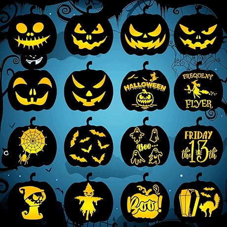 16 Pack Halloween Pumpkin Stencils for Carving and Drawing