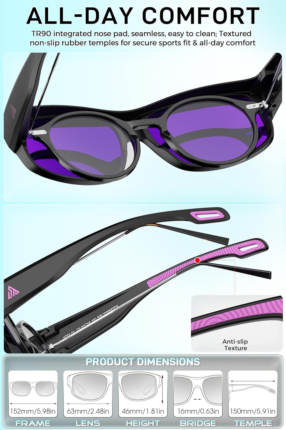 SIPLION Fit-over Glasses Sunglasses Men Women: Polarized UV400 Protection Ultralight Clip on Sunglasses for Fishing Driving