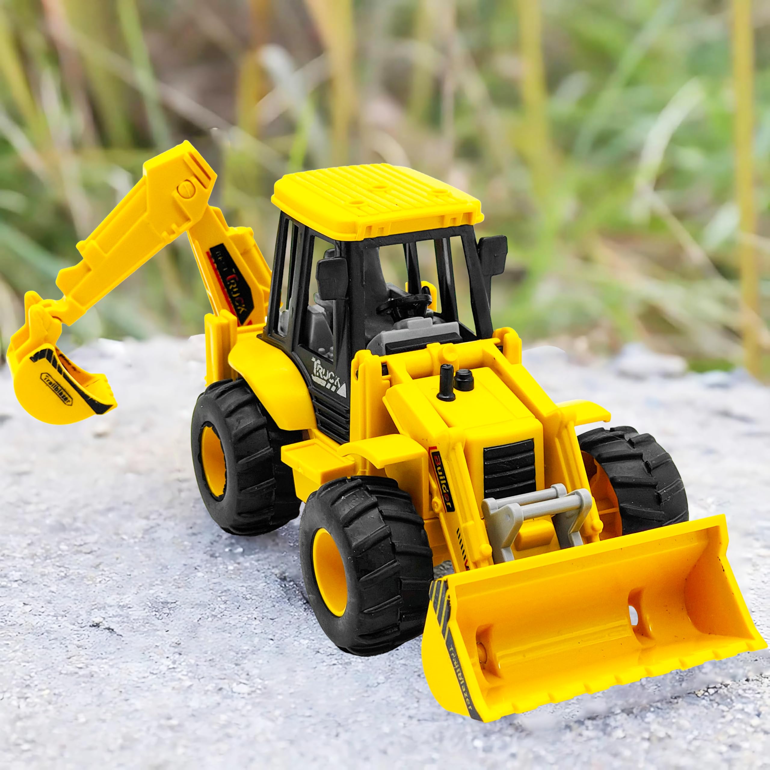 VGRASSP 2-in-1 Bulldozer & Excavator Construction Vehicle Toy for Kids with Movable Shovel Head, Excavator Arm, Durable Friction Wheels - Indoor & Outdoor Truck Toy - Multicolor (12 Inch) 3