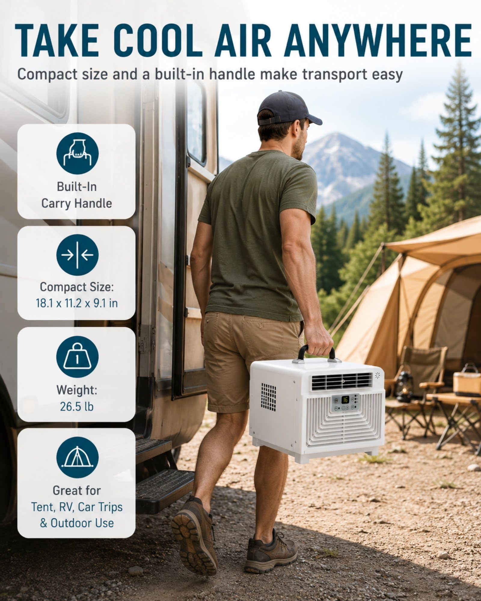 Aire Acondicionado Portátil con Tubo, Aire Acondicionado Portátil Oficina Dormitorio Mascotas, 4 Modos Frío Deshumidificador Ventilador 110V