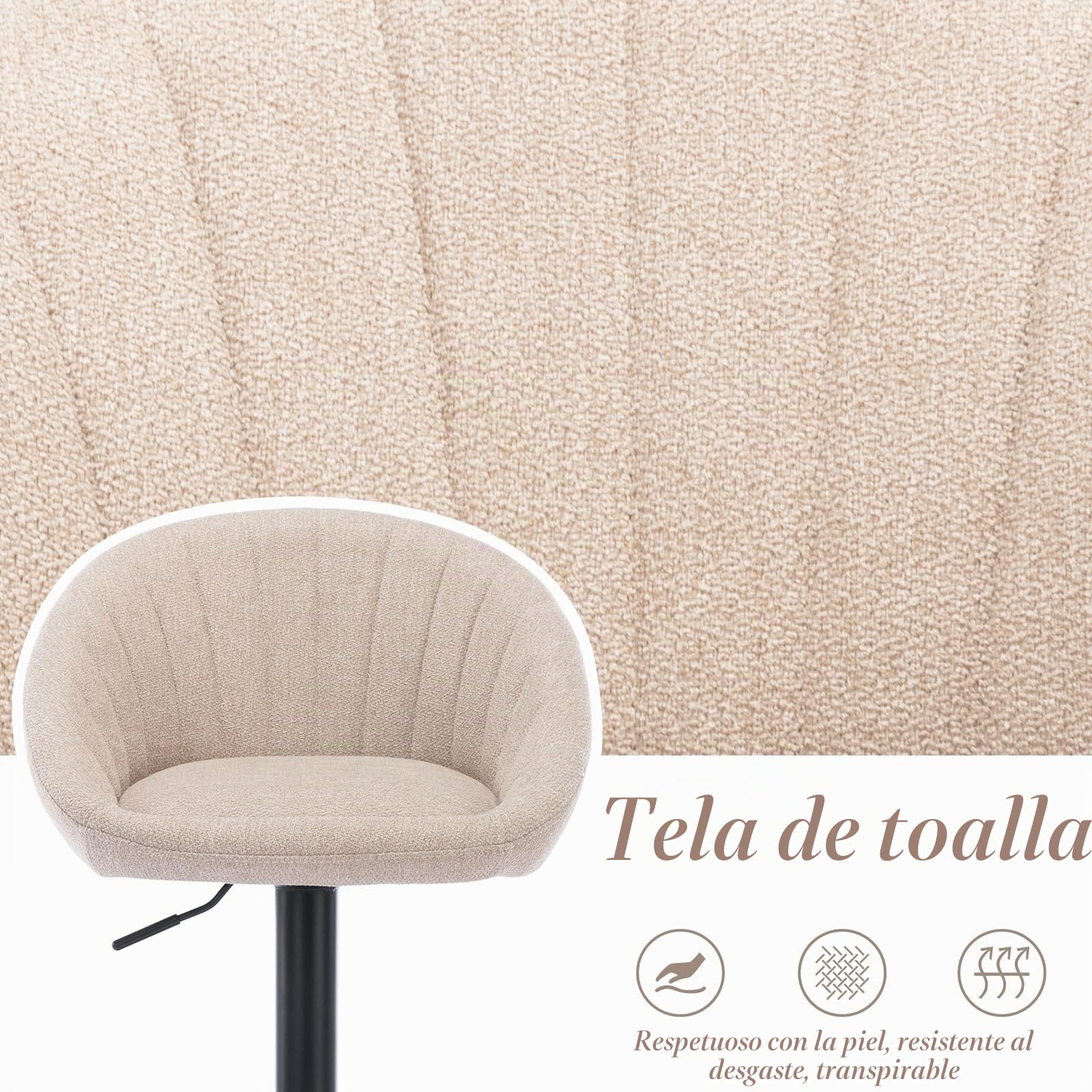 Ya-Home Juego 2 Taburetes de Bar Modernos Taburetes Alto de Cocina con Respaldo,Sillas Bar Giratorios Sillas Altas de Mostrador Regulables para Isla Cocina/Restaurante,Beige