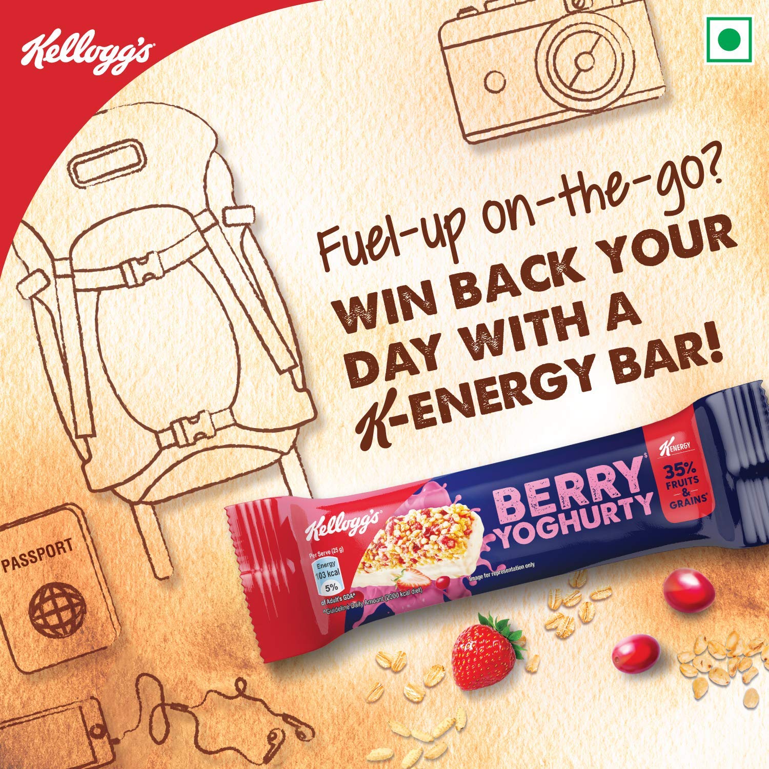 Kellogg's KEnergy Bar Variety Pack 230g (8 Bars, 3 x Protein Almonds & Berries, 3 x Choco Nutty