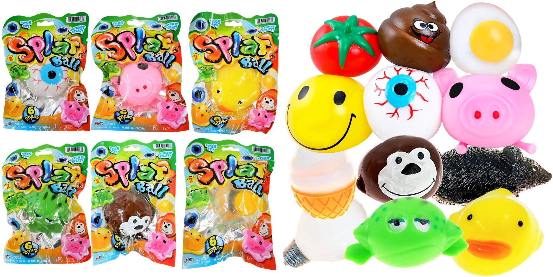 SPLAT Ball Sticky & Stretchy (Pack of 6 Assorted) . Sensory Stress Relief Toy, Party Favor Pinata Filler. 5303-6p