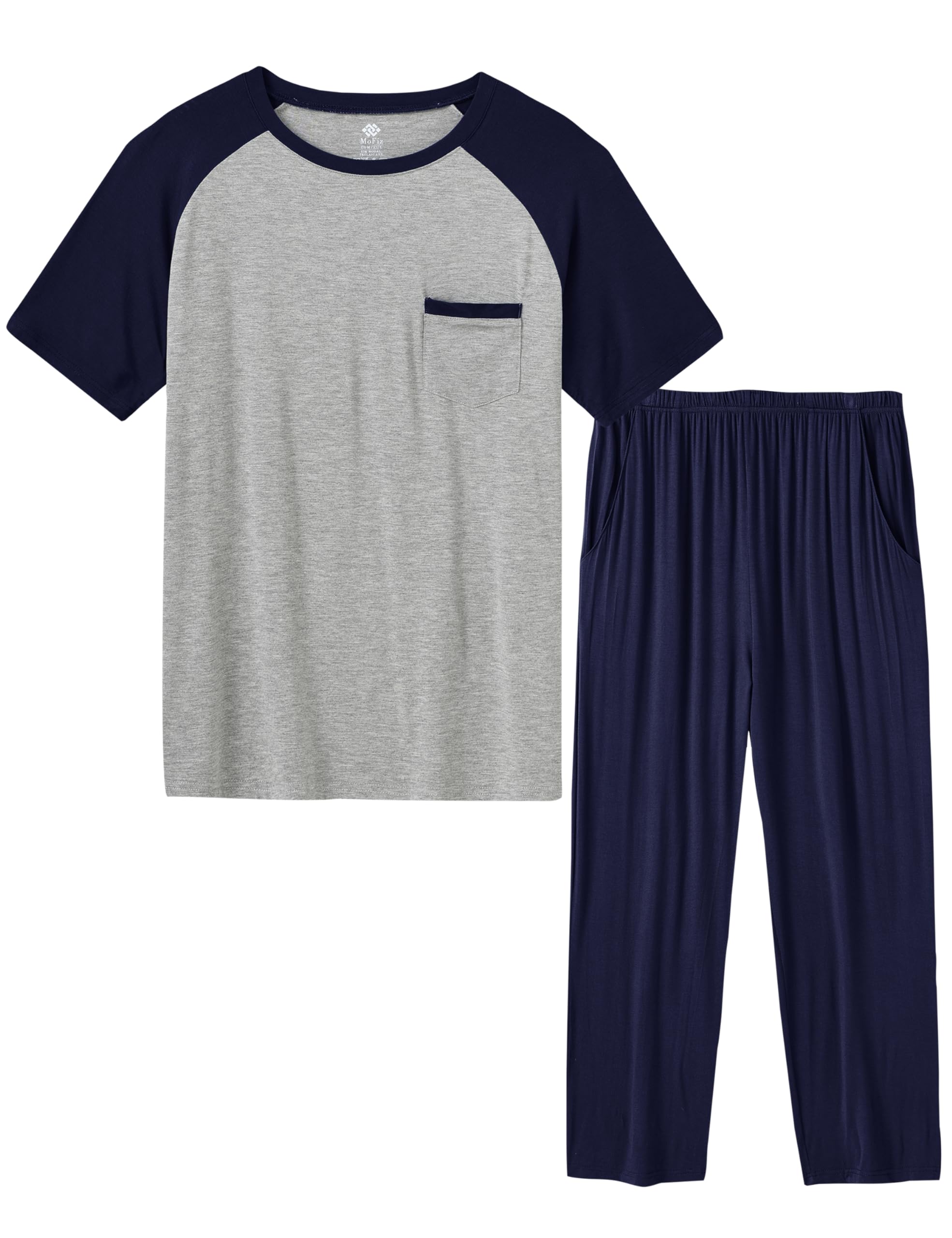 MoFiz Men's Pajamas Set Short Sleeve Bottom PJ's Pants Bedroom Pijama Sleep Night Suit 2 Piece Pjs Set Ultra Soft
