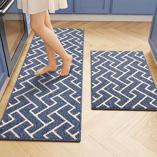 Miniatura 156 de hicorfe Juego de alfombras y tapetes de cocina, alfombra antideslizante de polipropileno súper absorbente, tapete suave y cómodo, lavable para Negro