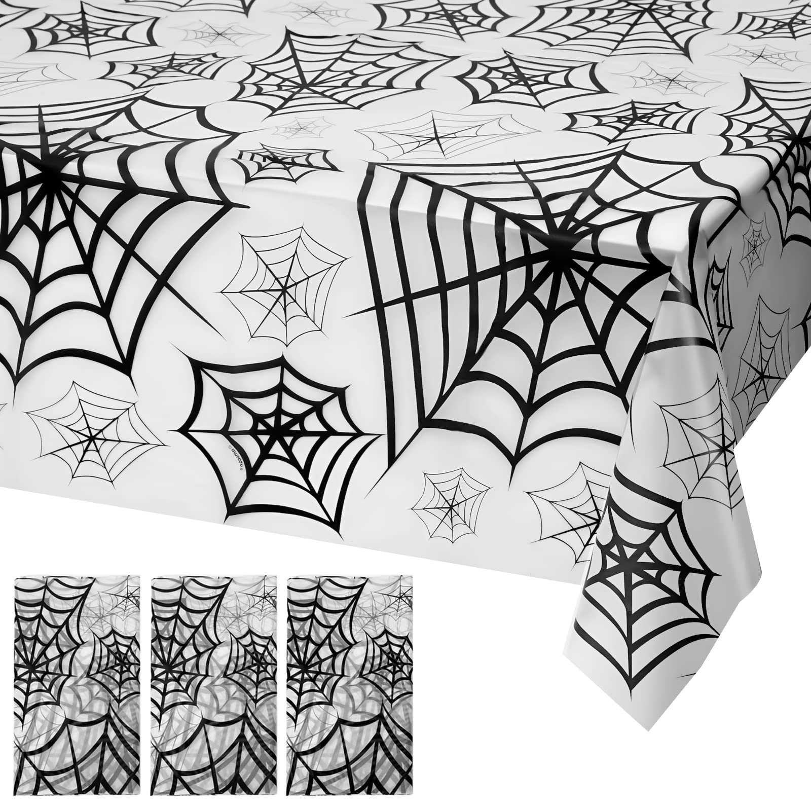 ibohr 3 Pack Plastic Halloween Tablecloth Large Size Spider Web Vinyl Waterproof Rectangle Disposable Halloween Table Cover for Halloween Table Decoration, Home Party Decor, 54 x 108 inch