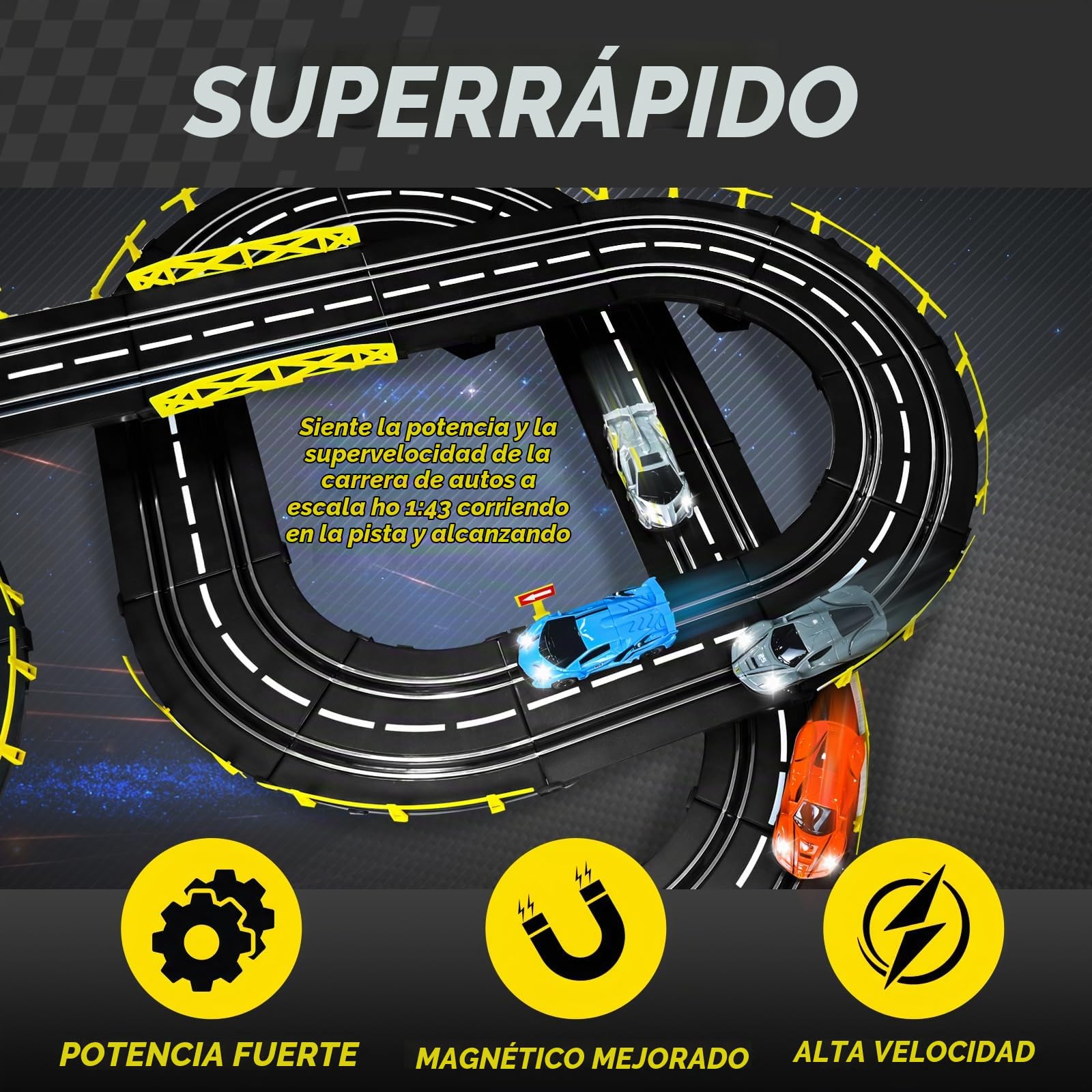 FORMIZON Pista de Coches para Niños 6 7 8 9 10 11 12 Años, Set de Circuito de Coches de Slot Incluye 2 Mandos a Distancia y 4 Coches de Carreras, Juguetes Regalo para Niños de 6 años (B)