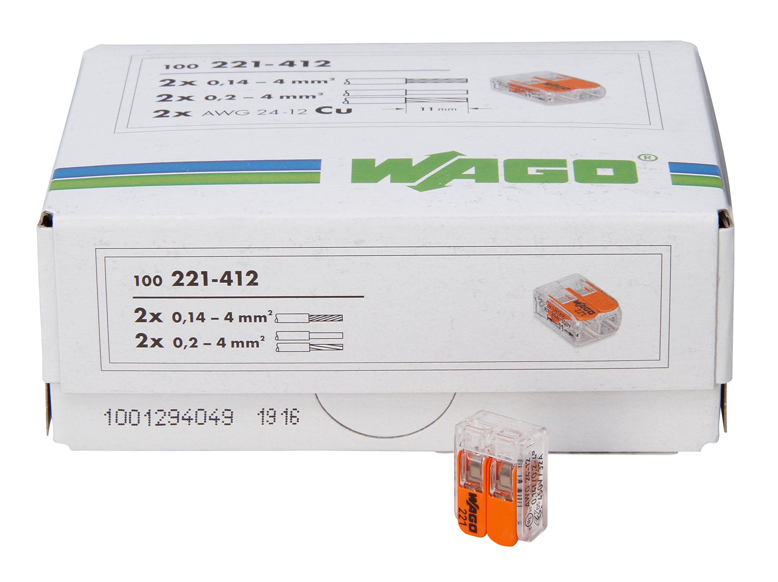 Kopp Wago 33346426 - Morsetto a innesto a 2 vie con leva per fili flessibili, 1, 5-2, 5 mm², contenuto 100 pezzi, trasparente/arancione