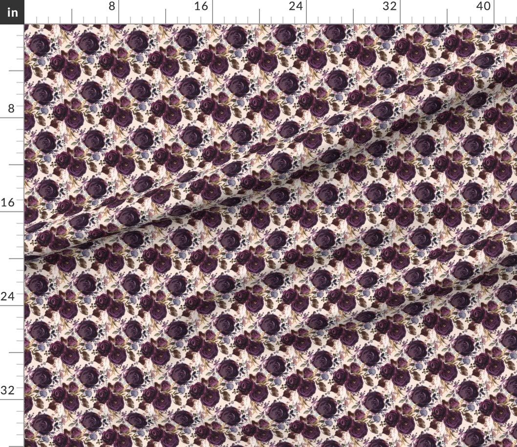 Spoonflower Fabric - Boho Plum Roses Purple Rose Florals Fall Floral Watercolor Autumn Printed on Petal Signature Cotton Fabric Fat Quarter - Sewing Quilting Apparel Crafts Decor