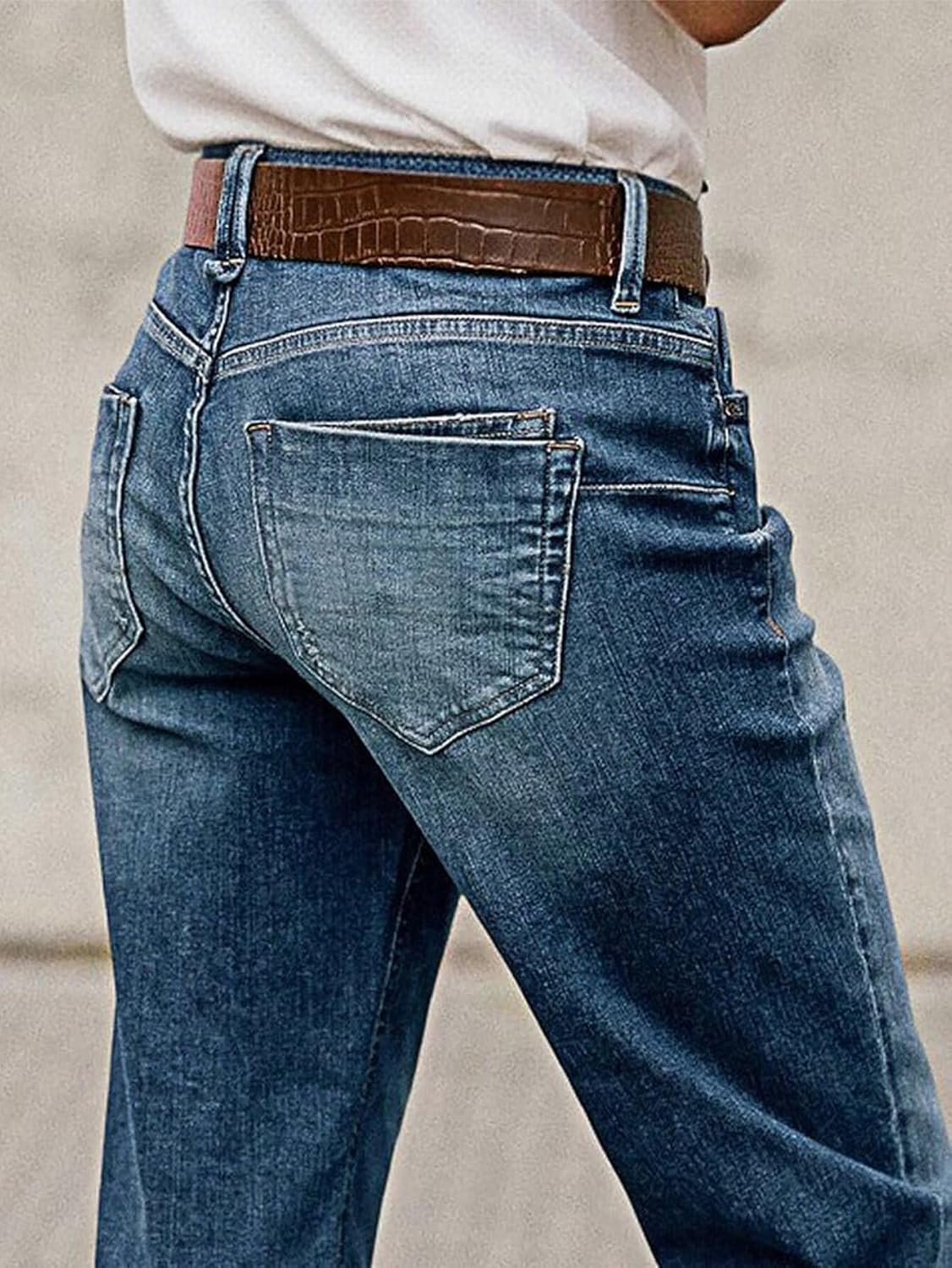 Flamingals Women's Cropped Straight Leg Jeans Mid Waist Ripped Roll Hem High Stretch Denim Pants