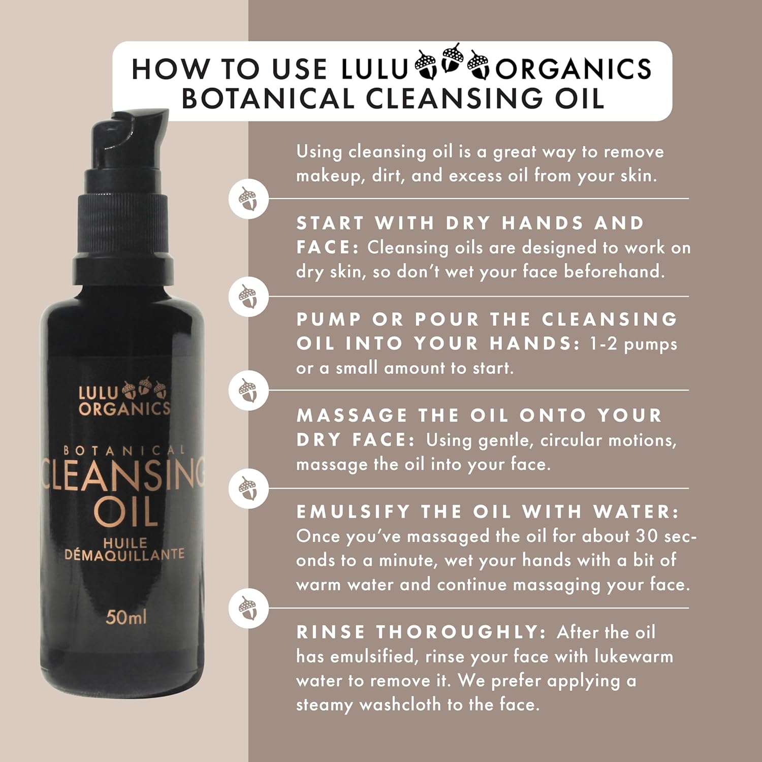 Botanical Cleansing Oil for Face, Dry and Acne Prone Skin, Makeup Remover, Nurturing and Hydrating Oil Face Cleanser, Natural Facial Skin Care Products, 50ml