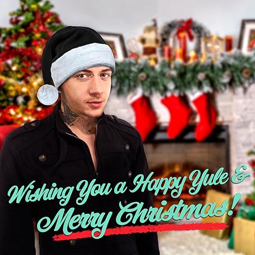 Miniatura 4 de Sombrero de Papá Noel negro, ribete peludo gris, piel sintética de lobo, gótico de lujo, gorro gótico de Navidad de lujo, adulto, 1 talla