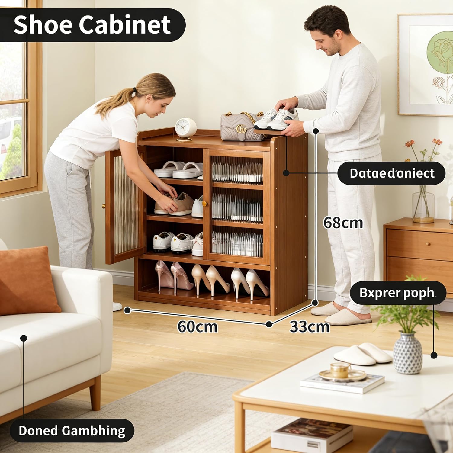 SACSTAR Shoe Cabinet Storage for Entryway - 5-Tier Bamboo Shoe Storage Cabinet with Doors, Freestanding Shoe Rack Cabinet Organizer for Hallway Bedroom (24x13x27 Inch)