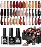Vista 23 de Beetles - Kit de esmalte de uñas de gel con capa base y capa superior, neutro, marrón, rosa, gris, verde, blanco, negro, con brillantina, juego