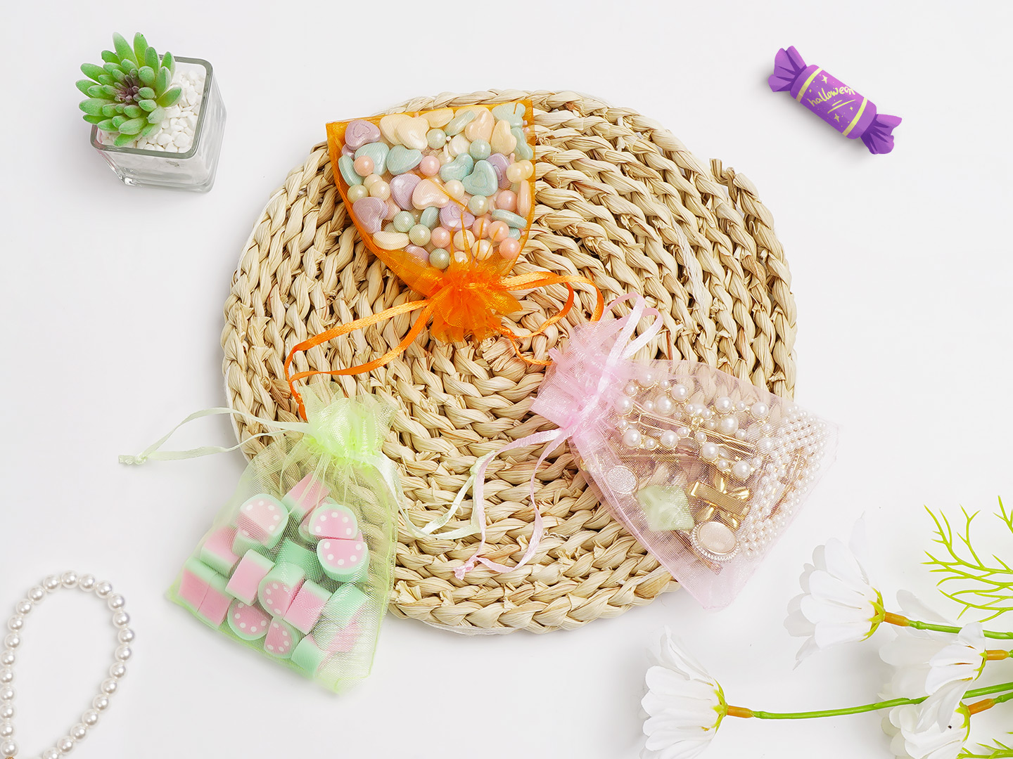 ANZNKU 50PCS White Organza Bags 3x4, Small Gift Bags Bulk for Sachet Jewelry Candy Treat, Mini Mesh Bag Drawstring Goodie Pouch for Wedding Birthday Party Favor Baby Shower & Graduation Gifts