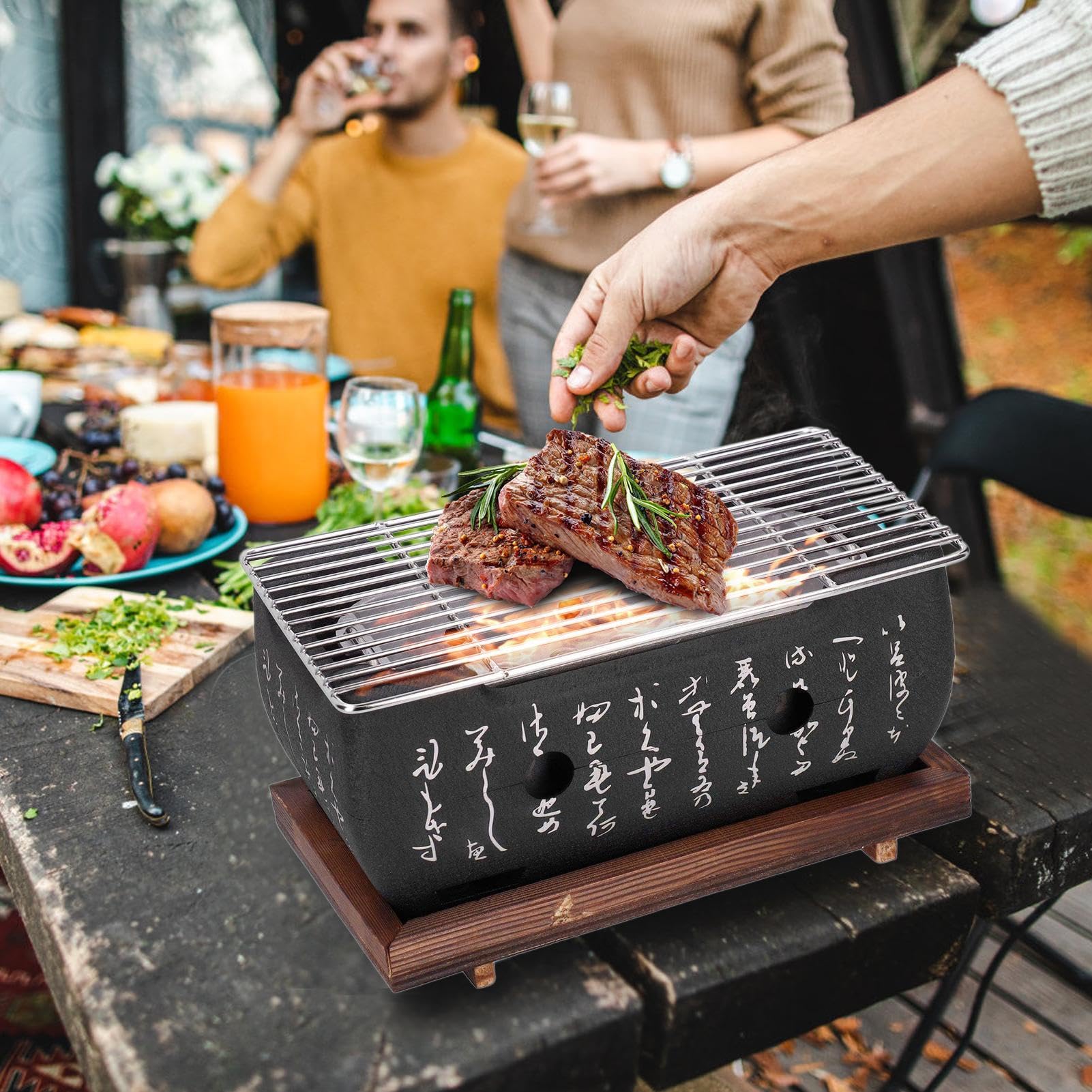 Barbecue giapponese – Griglia rettangolare per barbecue in stile giapponese | Barbecue portatile rettangolare con rete a carbonella per la casa BBQ, barbecue a carbonella cromato a | giapponese | Barbecue portatile rettangolare con rete a carbonella per l