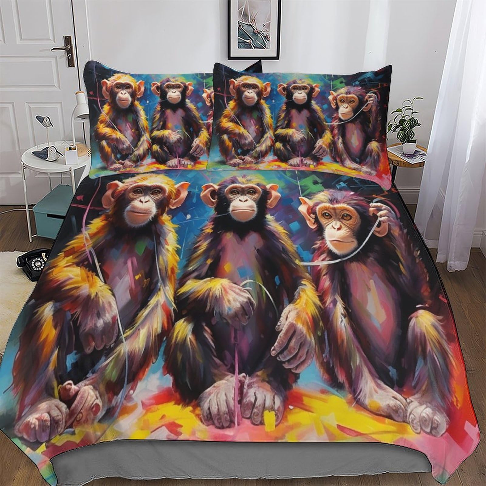 Parure housse de couette singe 3 pièces en microfibre douce 220x240 cm
