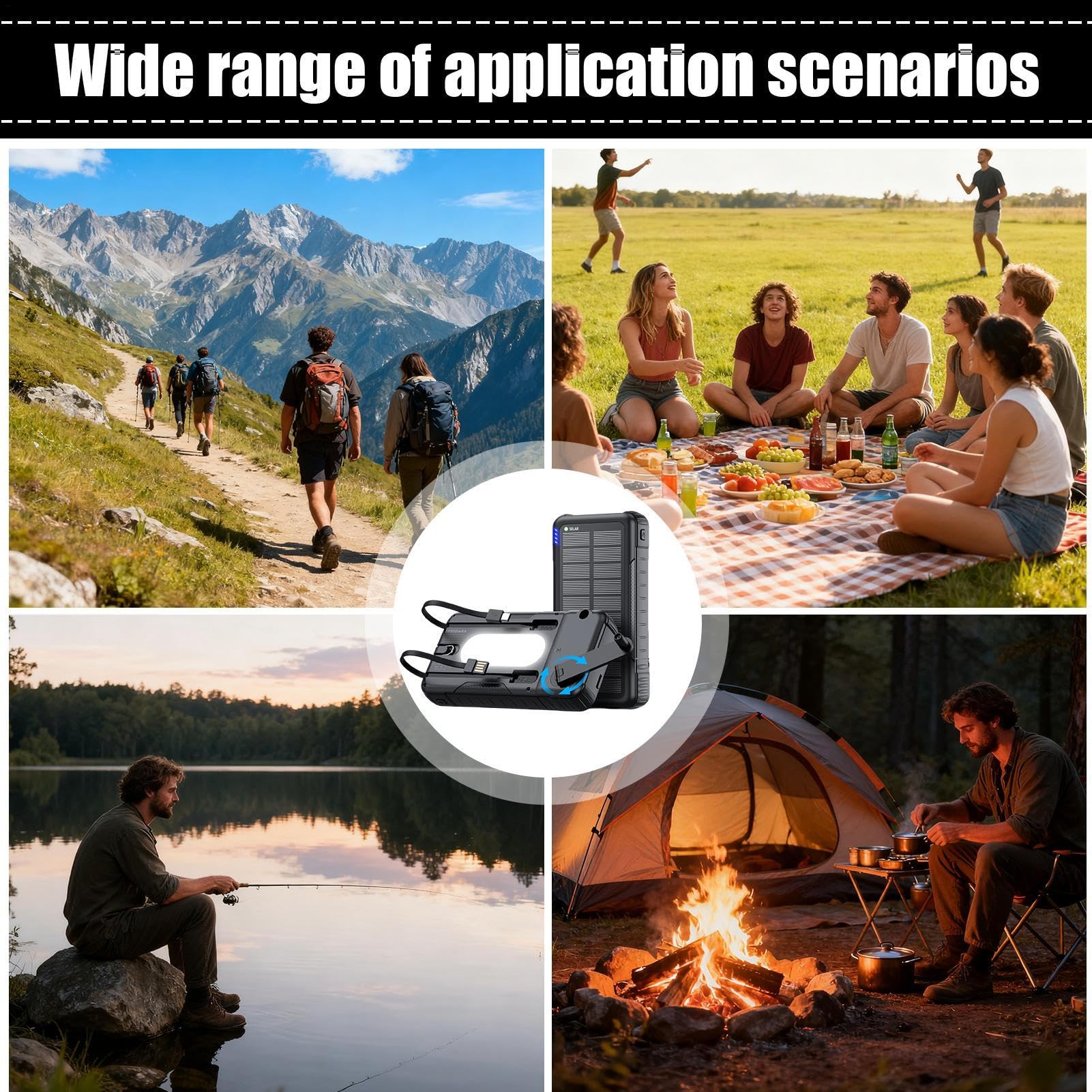 Caricatore Solare Power Bank Power Bank Impermeabile 20000mAh | Power Bank Solare Con Manovella Per Telefono Per Smartphone, Fotocamera, Tablet, Campeggio, Escursionismo E Zaino In Spalla