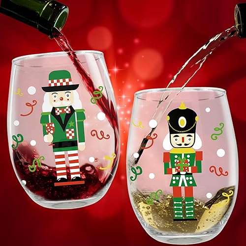 Miniatura 3 de BANBERRY DESIGNS Nutcracker - Juego de copas de vino sin tallo, 4 vasos con diseño de soldado de juguete navideño, 14 onzas, 4.75 pulgadas de alto