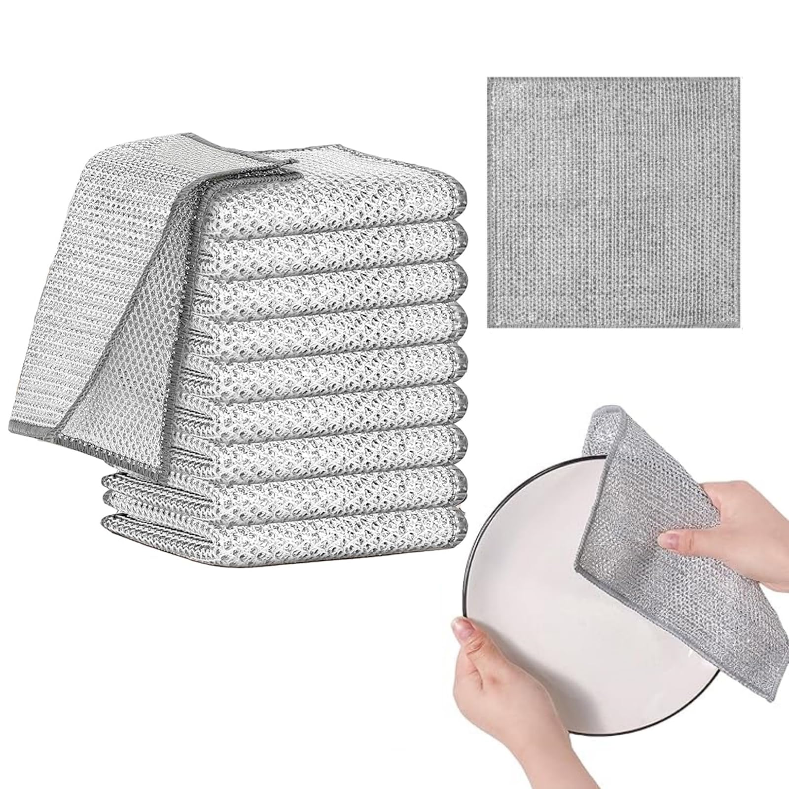Yeria 10-delig afwasdoekenset – Bamboevezel & draad, 2-in-1 poetsdoek voor keuken & bad, krasvrij, herbruikbaar & wasbaar, duurzame reinigingsdoeken tegen ingebrande vlekken