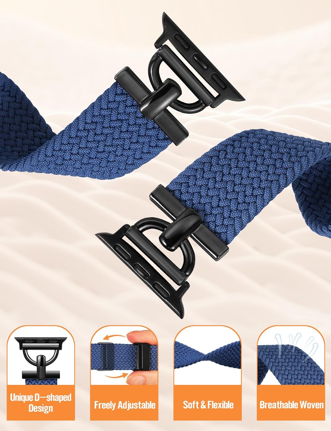 Wearlizer Braided Magnetic Band Compatible with Apple Watch Bands 42/46/38/40/41/44/45/49mm Women Men, Designer D-Shape Stretchy Elastic Nylon Strap for iWatch Series 11 10 9 8 7 6 5 4 SE/Ultra 3 2 1 - Image 3