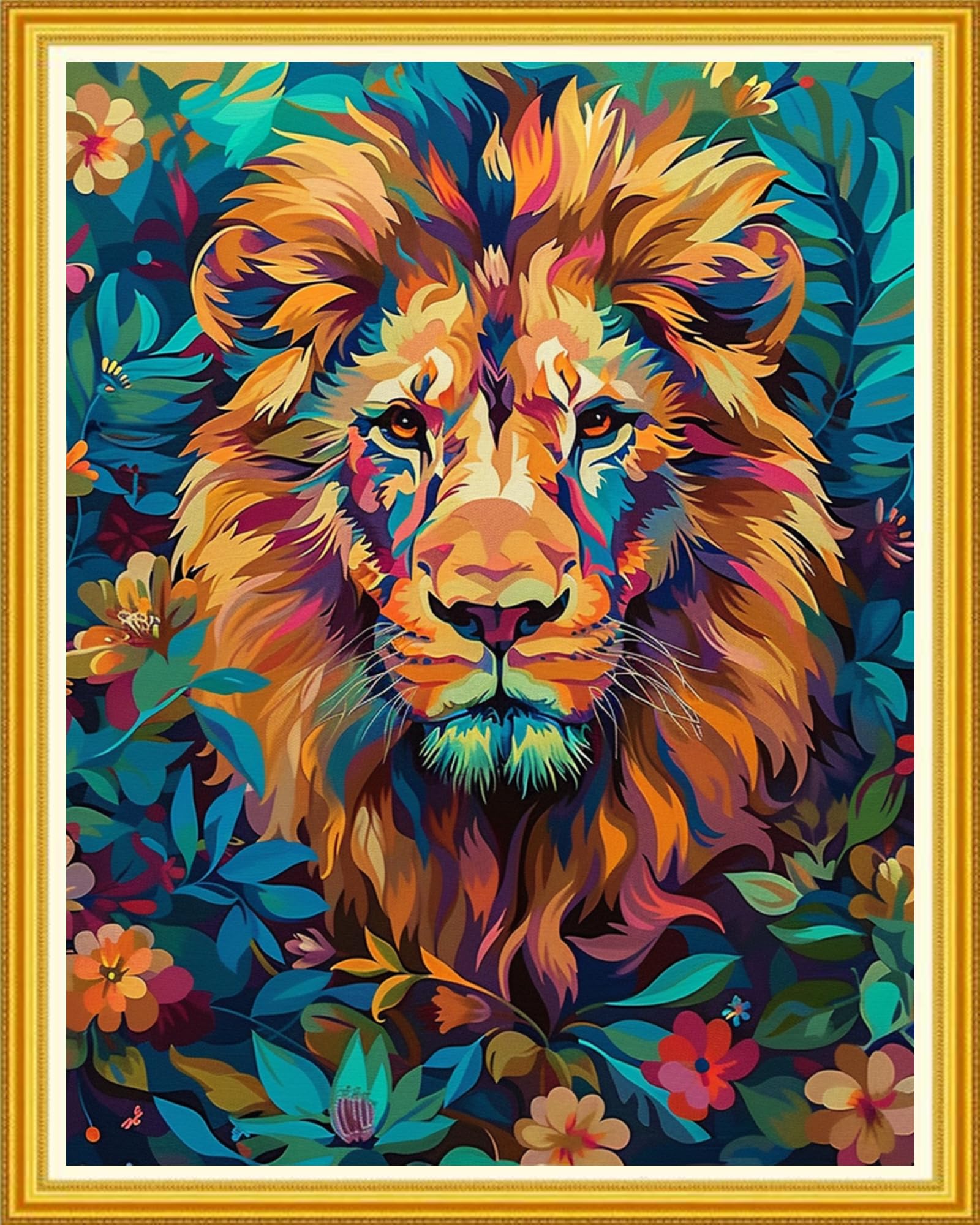 Magxvouy Cross Stitch Kits Stamped Full Range of Embroidery Kits,Cross Stitch Patterns Needlework Kits for Beginners 11CT Printed Kits&amp;Colorful Lion 16x20 inch