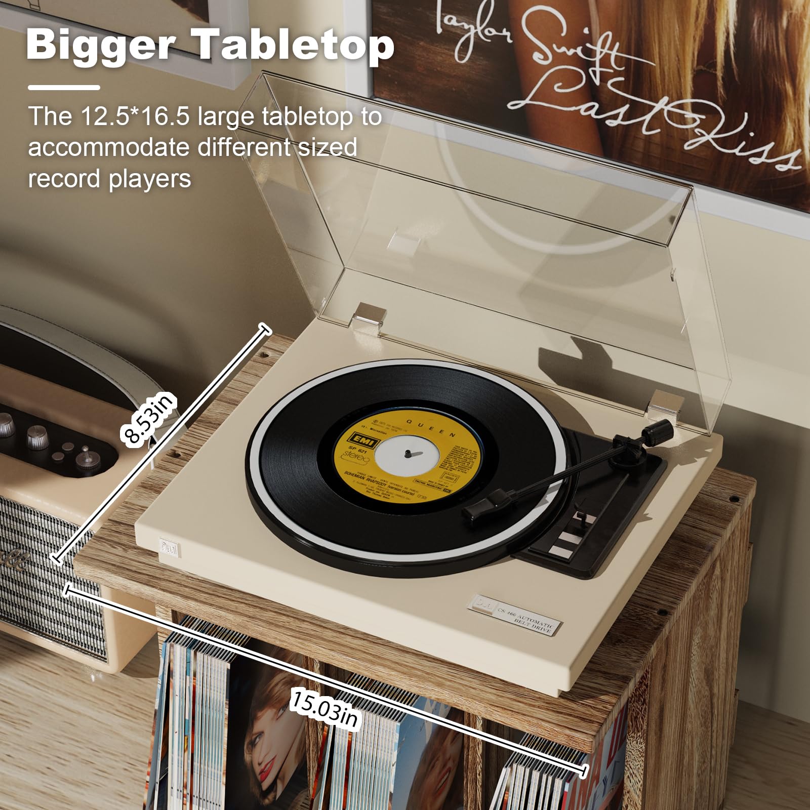 Supporto per dischi in vinile, montaggio a parete fino a 80-100 album, supporto per dischi in vinile a 3 scomparti (rustico)