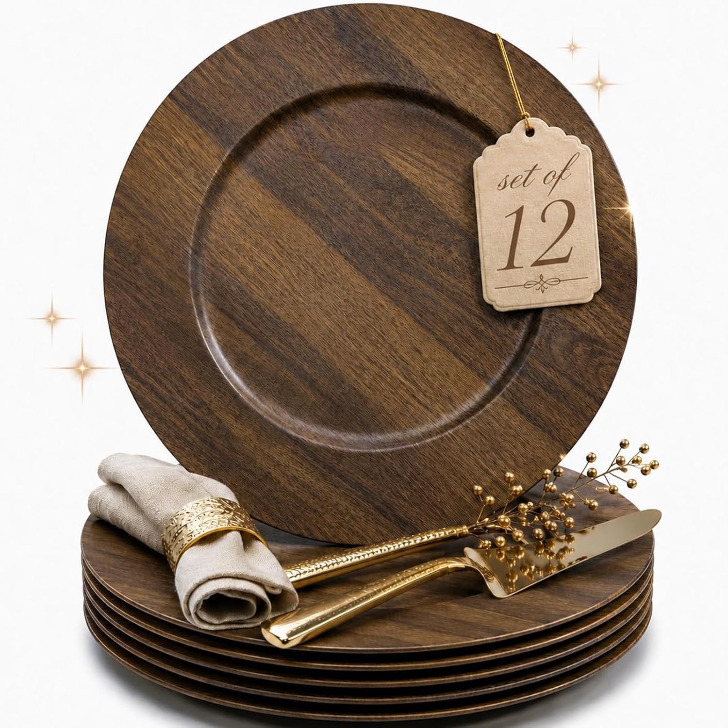 Charger Plates Set of 30,13" Faux Wood Chargers for Dinner Plates