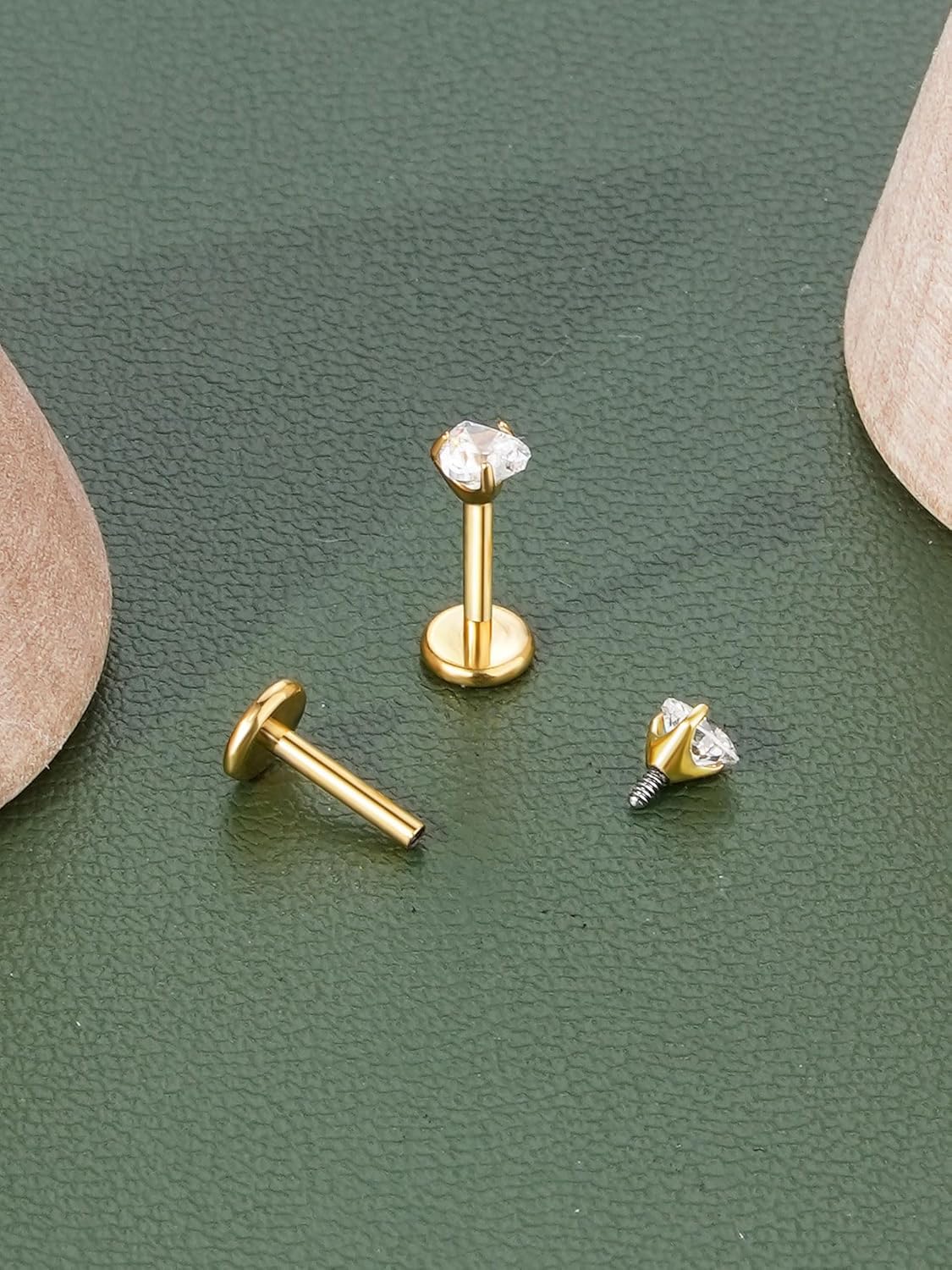 2Pcs 18G 16G G23 Titanium Internally Threaded Nose Stud Earrings Flat Back Heart CZ Nose Helix Cartilage Tragus Conch Labret Medusa Monroe Piercing Jewelry for Women Men - Image 6