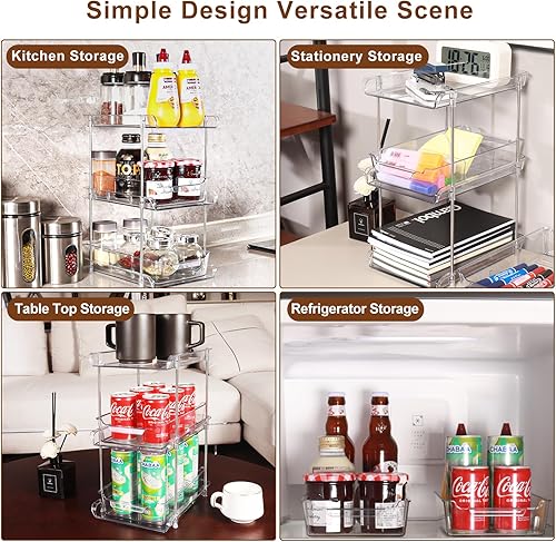 Miniatura 6 de foroyalife Paquete de 2 organizadores transparentes extraíbles para el hogar con 2 cajones de almacenamiento, organizadores deslizables multiusos y