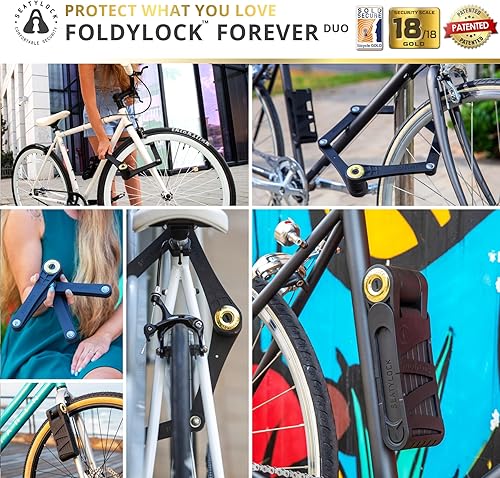 Miniatura 6 de Seatylock FoldyLock Forever - Juego de candados plegables para bicicleta, patentados, 2 cerraduras de bicicleta a juego con 6 llaves idénticas,