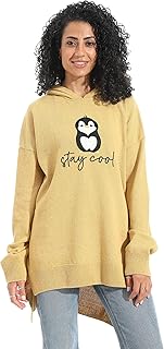 بلوفر بغطاء للرأس وأكمام طويلة مطبوع للنساء من اندورا