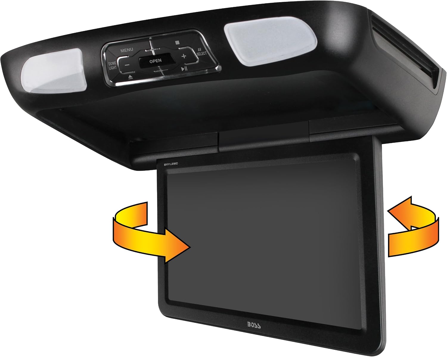 BOSS Audio Systems BV11.2MC 11.2 Inch Flip-Down Car Monitor, DVD CD MP3 USB SD, FM Transmitter, Black Grey Tan Interchangeable Housing Options, 2 Dual-channel Wireless Headphones, Wireless Remote