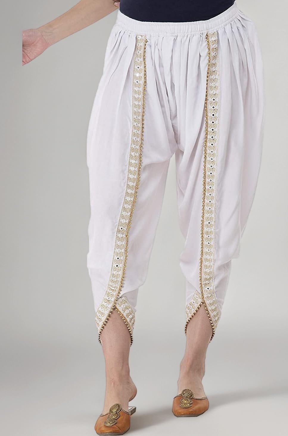 S R Collection Women/Girls Cotton/Rayon Solid Full Length Lace Loose Fit Plain Dhoti Pant/Salwar/Patiala (White)