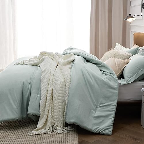 Miniatura 2 de Bedsure - Juego de edredón tamaño matrimonial de 3 piezas, teñido catiónico verde menta, ropa de cama para todo el año, 1 edredón de 82 x 86