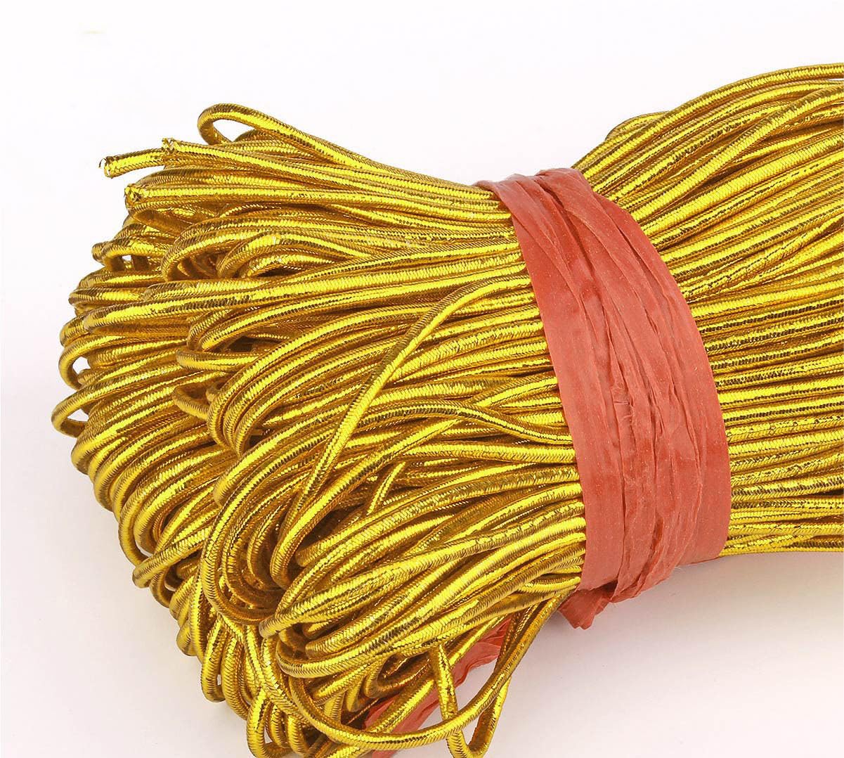 Gummifaden Gummikordel Hochelastisch Strapazierfähigem Gummischnur Gummiband Elastischerfaden Runde Elastische String für Nähen Basteln Dekorieren Geschenkverpackung Gold Silber