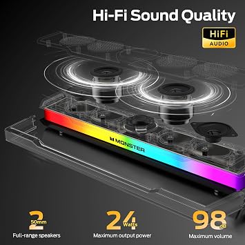 Monster S330 Computer Speakers, HiFi Stereo Sound PC Speakers, Bluetooth 6.0 Computer Sound Bar with Dynamic RGB Light, USB/Type-C Plug & Play, Gaming Speakers for Computer Desktop, PC, Laptop, Tablet