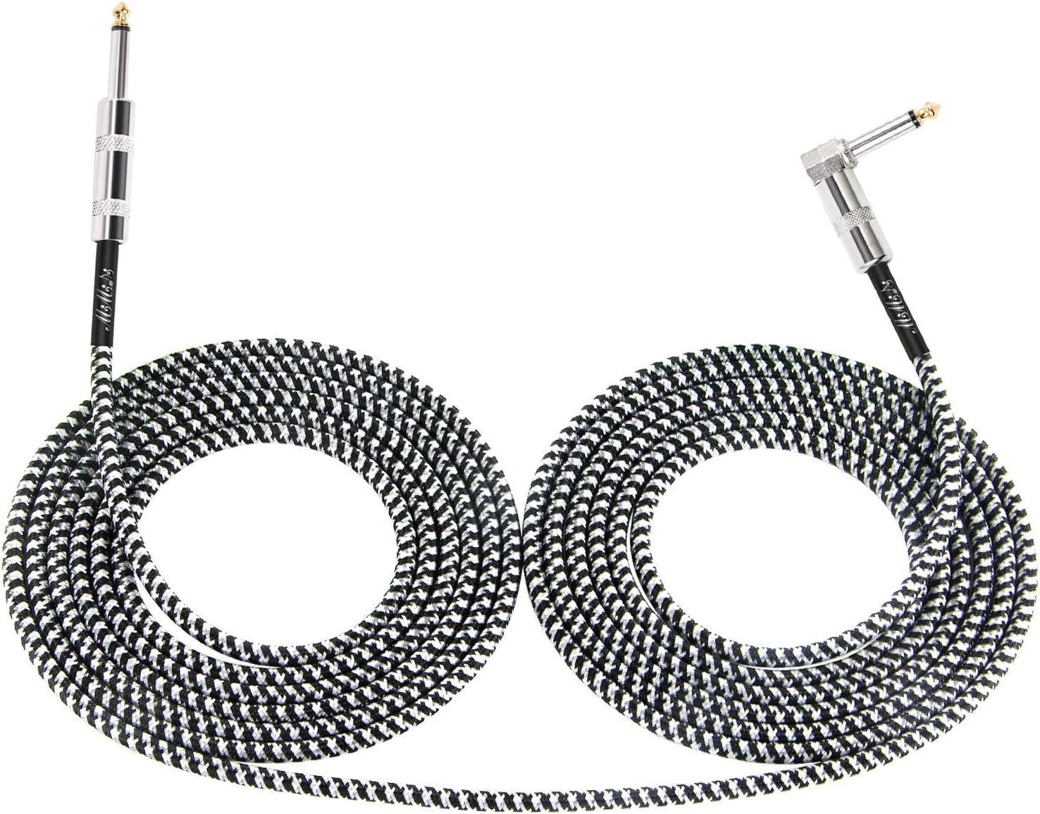 Guitar Cable 3m For Electric Guitar, Acoustic & Bass Guitars, Violins, Amps by JiGMO | Straight-L-Shaped ¼ Inch plug | Metal Spring Reinforcement, Red Black Tweed Cloth Jacket