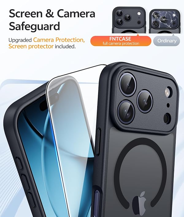 FNTCASE for iPhone 17 Pro Case: [Compatible with Magsafe] Translucent Matte Cases with [Full Camera Protection] [Screen Protector] Military Grade Shockproof Protective Phone Cover - Black by FNTCASE - Used condition - Image 4