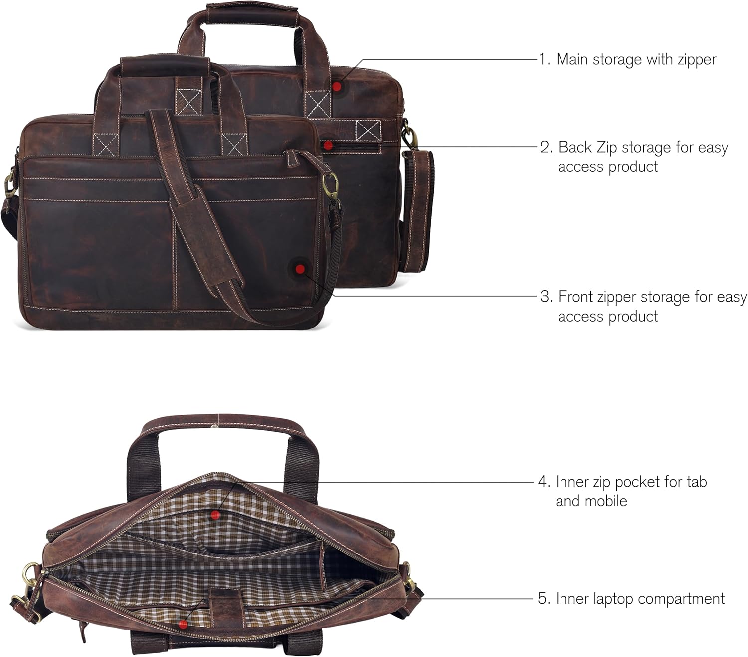 Oak Leathers Leather Messenger Bag for Men and Women - Laptop Briefcase Bag For College, Office, Adjustable Shoulder Strap - Image 4