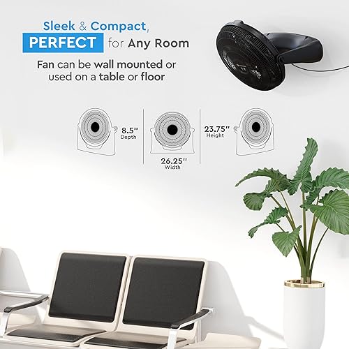 Vista 6 de Comfort Zone PowrCurve Ventilador de alta velocidad de 20 pulgadas, ventilador de piso para montaje en pared con 3 velocidades, diseño de 6