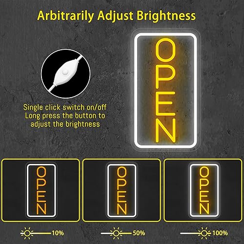 Miniatura 7 de Letrero abierto de neón, letrero de apertura LED, 9 x 16 pulgadas, letrero de apertura regulable, letreros de apertura ultra brillantes para