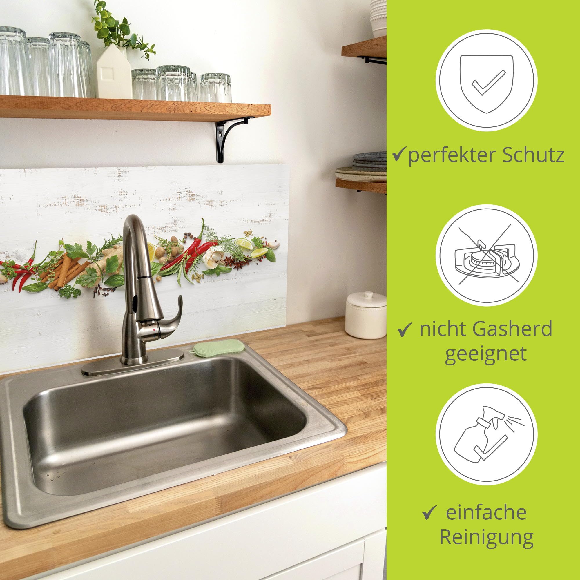 ARTland Spritzschutz Küchenrückwand aus Alu für Küche Herd Spüle Motiv 70x50 cm (BxH) Ernährung & Genuss Lebensmittel Gewürz Fotografie Weiß Kräuter und Gewürze U1RK