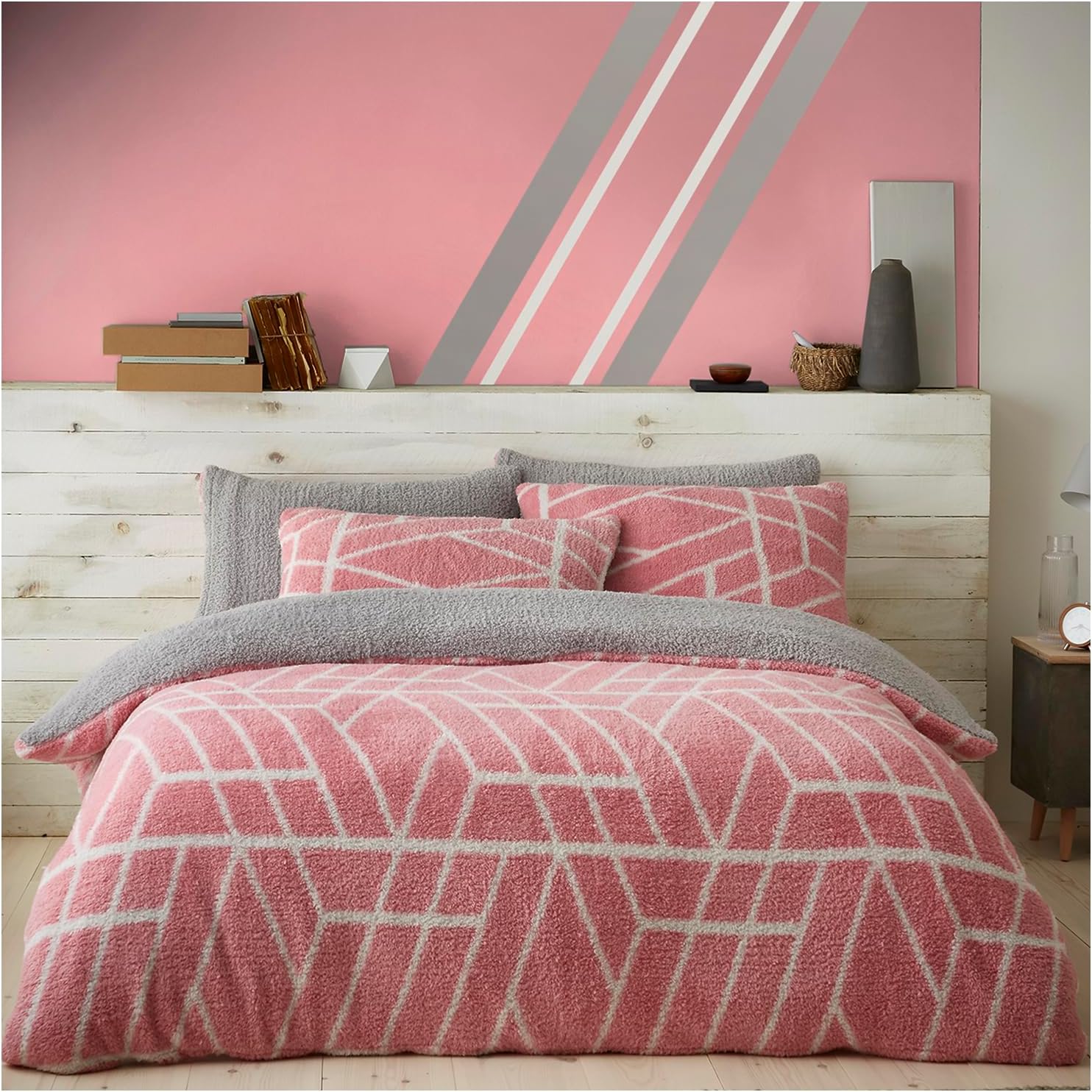 GC GAVENO CAVAILIA Fleece Bedding Set Double Pink Teddy Duvet Cover