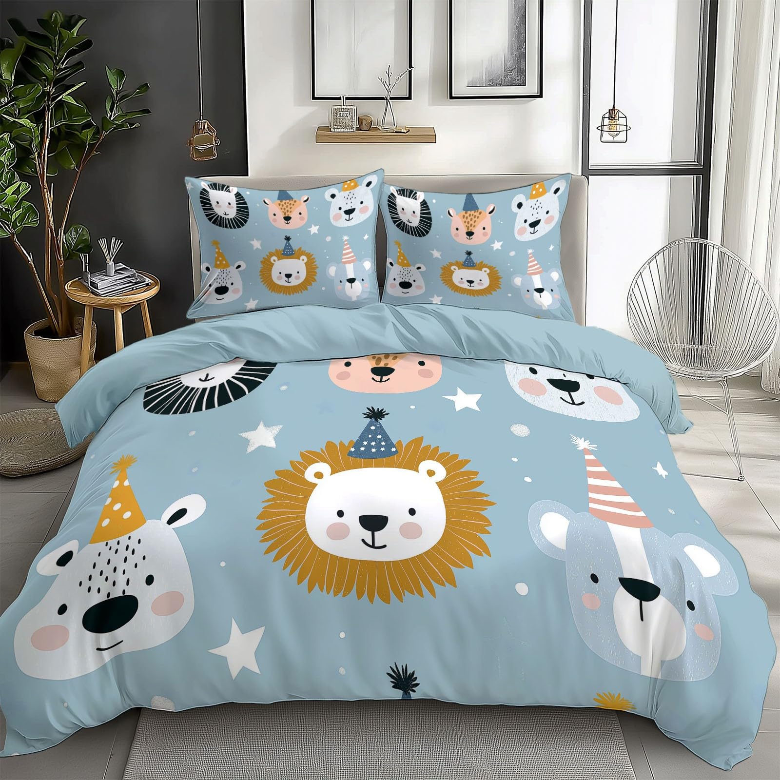 Copripiumino Matrimoniale 200 x 200 cm Animali Astratti Del Fumetto Set Copripiumino in Policotone, Reversibile Biancheria da Letto 3 Pezzi, Copripiumone con Cerniera e 2 Federe