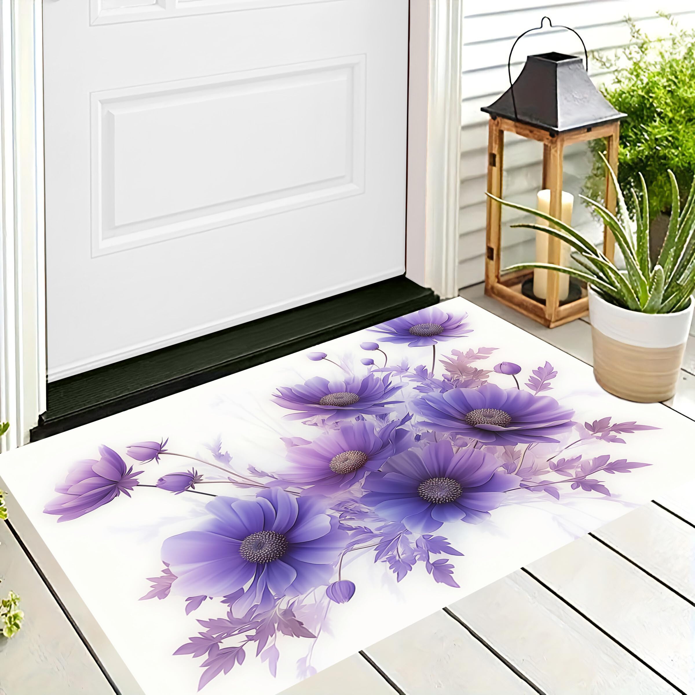 Tapis de cuisine imprimé 3D violet blanc et paillasson entrée pour décoration maison
