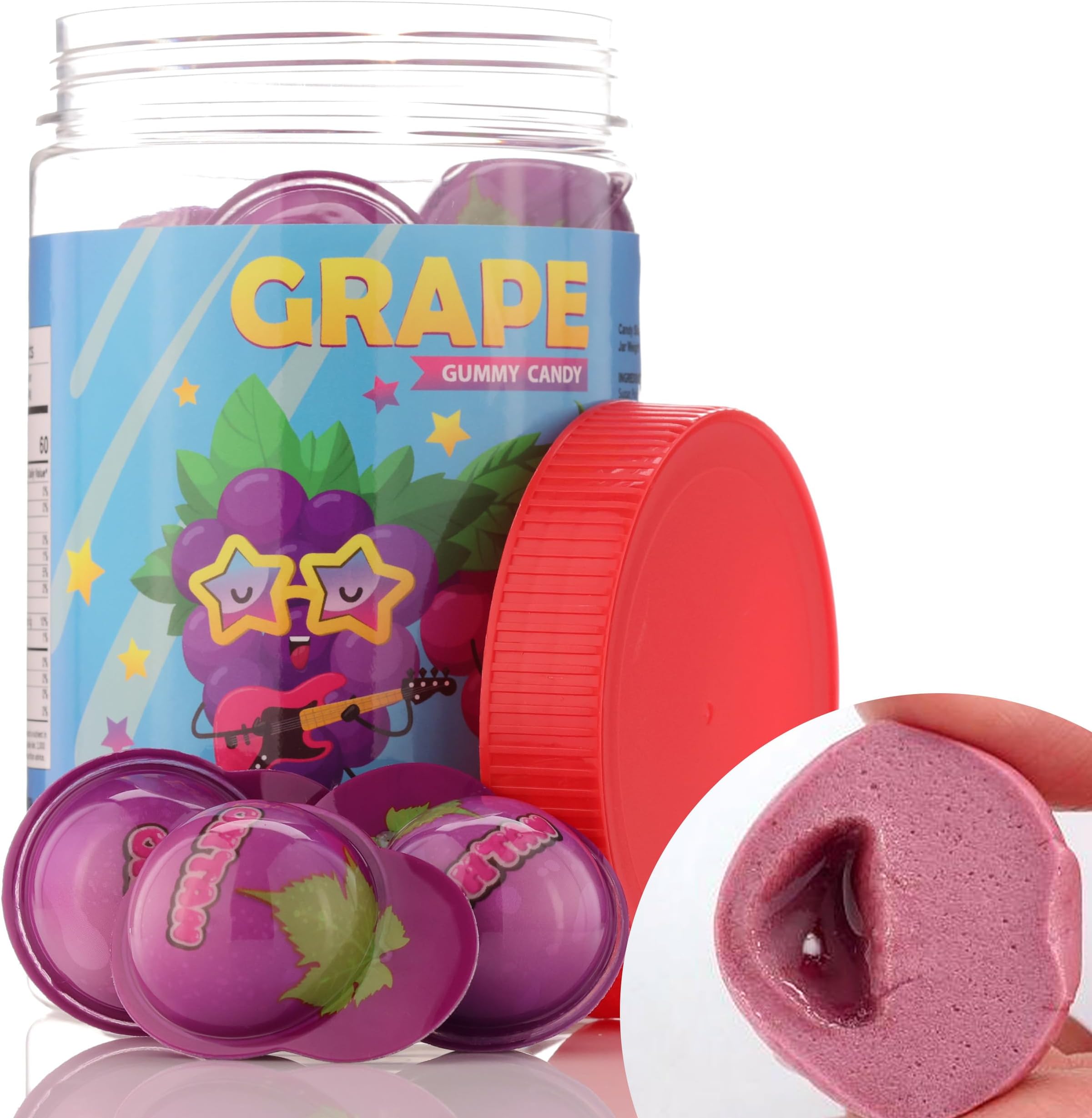 Gummy Candy - Large Jelly Filled Gummies - Grape Candies Filled with Grape Jam - 17 Pcs Individually Wrapped Chewy Candy Gummies in Jar - 1.18 Inches Big Fun Kids Candy - Easter Egg Stuffers